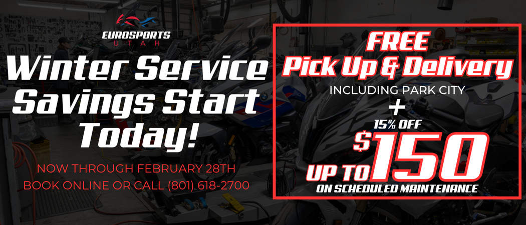 Eurosports Utah Winter Service Sale: free pick-up and delivery including Park City, plus 15% off scheduled maintenance up to $150, now through February 28