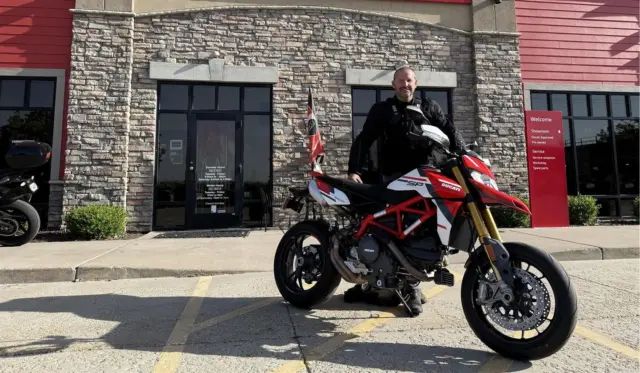 We just know everyone is going to be asking Matthew for a ride on this 2025 DUCATI HYM950SP ! Congratulations and thank you, Eurosports - Ducati and Morgan Sapp. (opens in a new window)